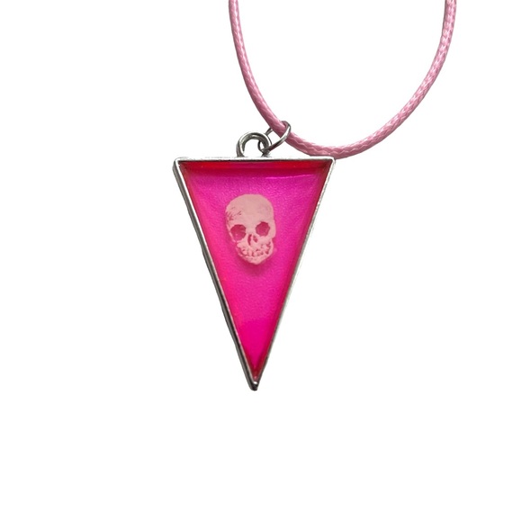 Handmade | Neon Hot Pink Skull Resin Cord Necklace - Picture 2 of 2